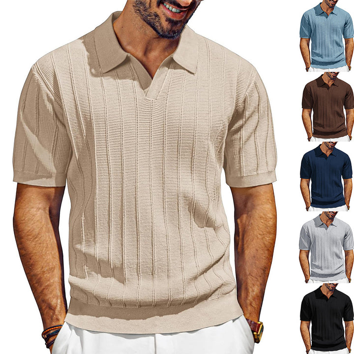 Herren leichtes Kurzarm Strick-Poloshirt mit strukturiertem Rippmuster Drune
