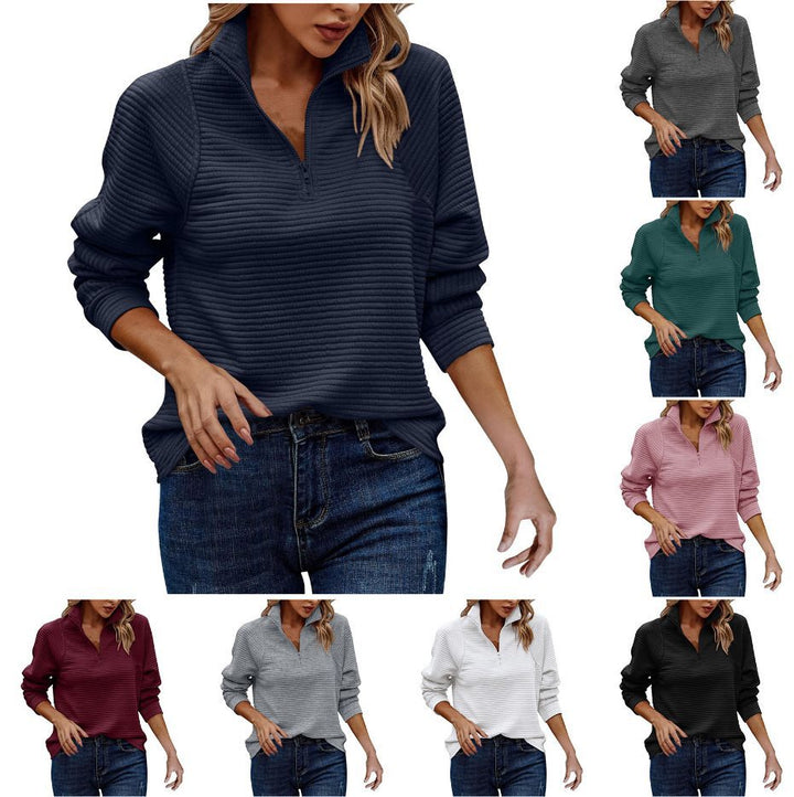 Damen Stepp-Pullover mit kurzem Reißverschluss und lässigem Schnitt Drune