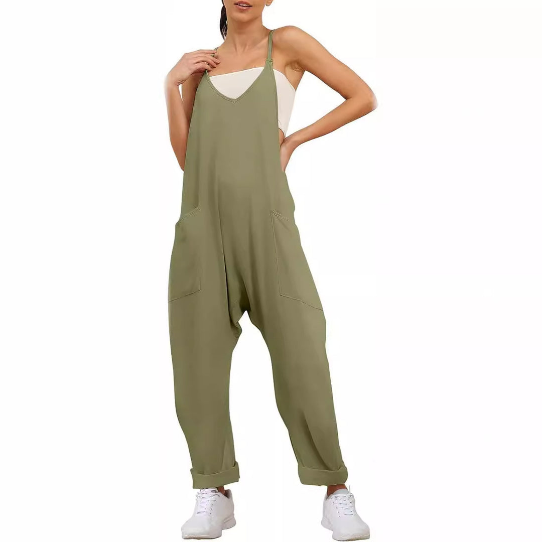 Damen Lässiger Overall mit tiefem Ausschnitt und praktischen Taschen Drune