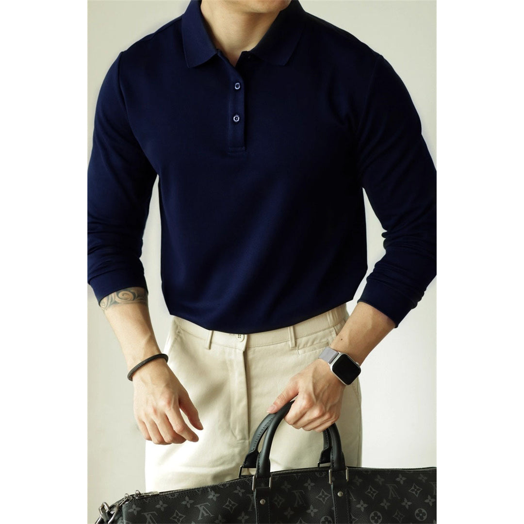 Herren Modisches Langarm-Polohemd mit feinem Strukturdesign Drune