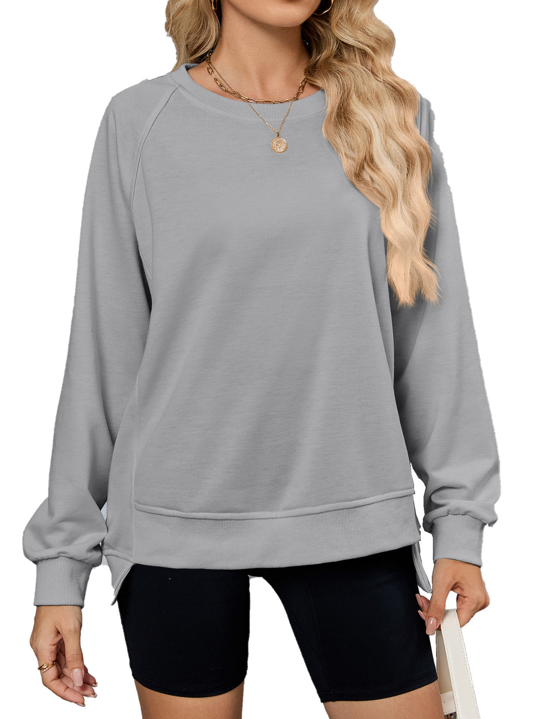 Damen lässiges Sweatshirt mit seitlichen Schlitzen und lässiger Passform Drune