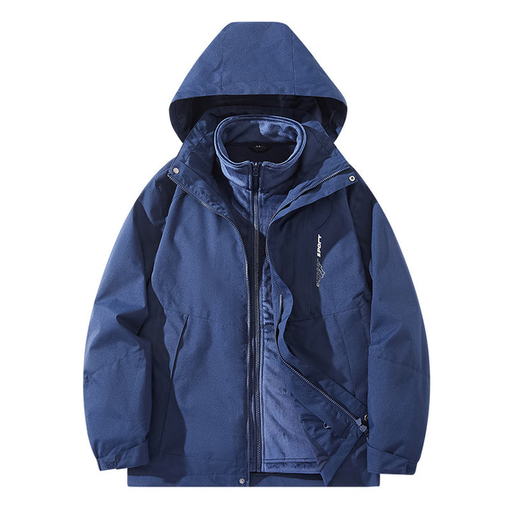 Herren Wasserabweisende zweilagige Trekkingjacke mit abnehmbarer Fleece-Innenjacke und Kapuze Drune
