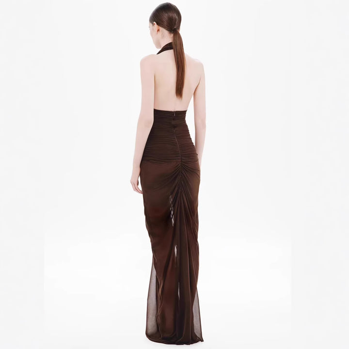 Damen Exquisites gerafftes Maxikleid mit tiefem V-Ausschnitt und eleganten Drapierungen Drune