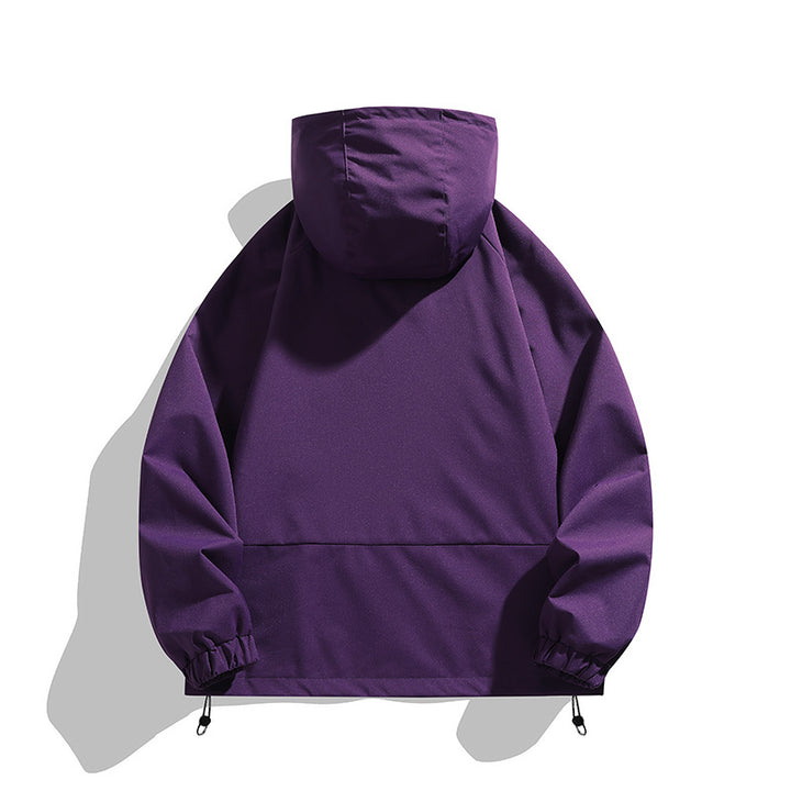 Unisex Leichter Kapuzen-Windbreaker mit wasserabweisender Oberfläche, Reißverschlusstaschen und Kordelzug Drune