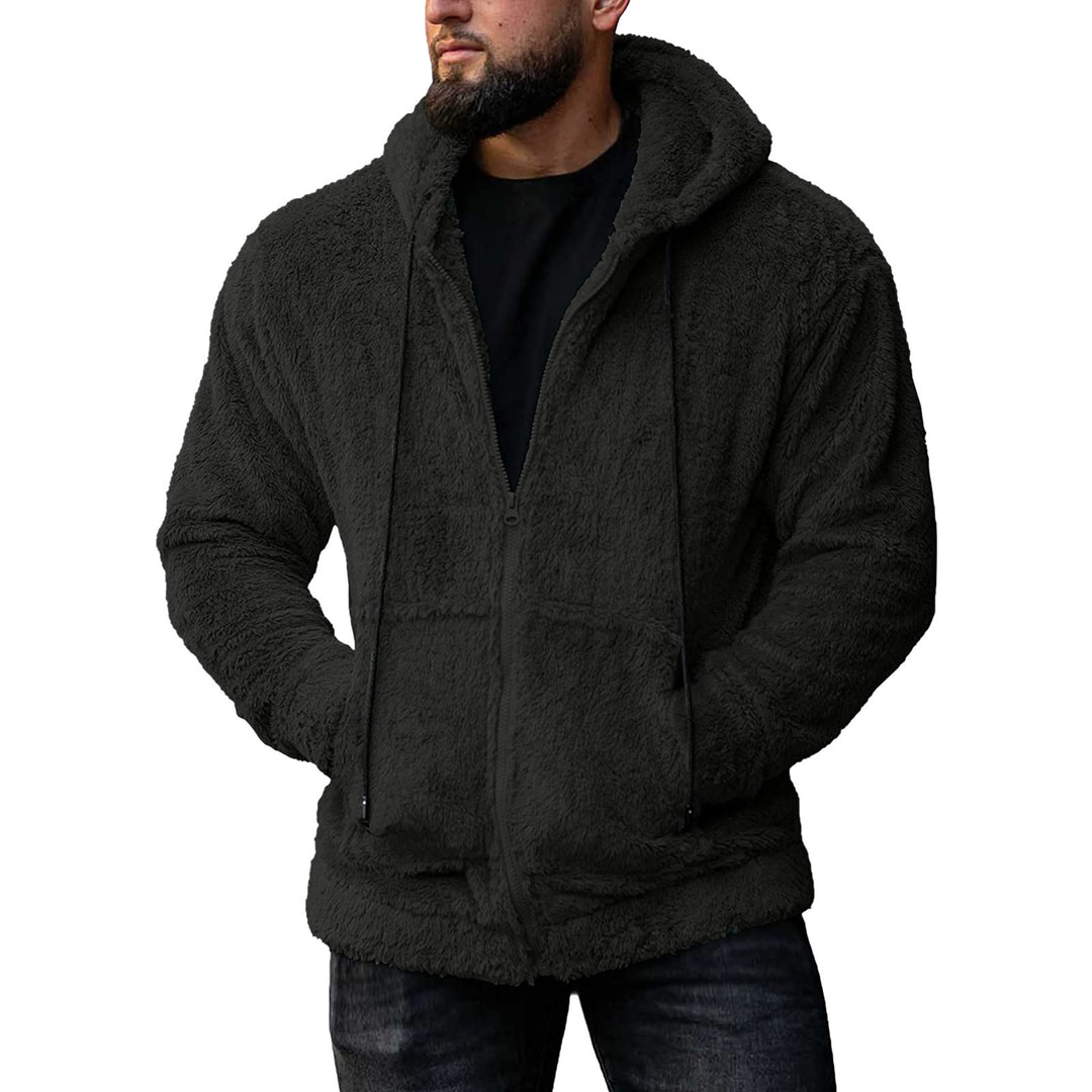 Herren nan Teddyplüsch Zip-Hoodie mit übergroßer Kapuze, verdecktem Reißverschluss und Eingrifftaschen Drune