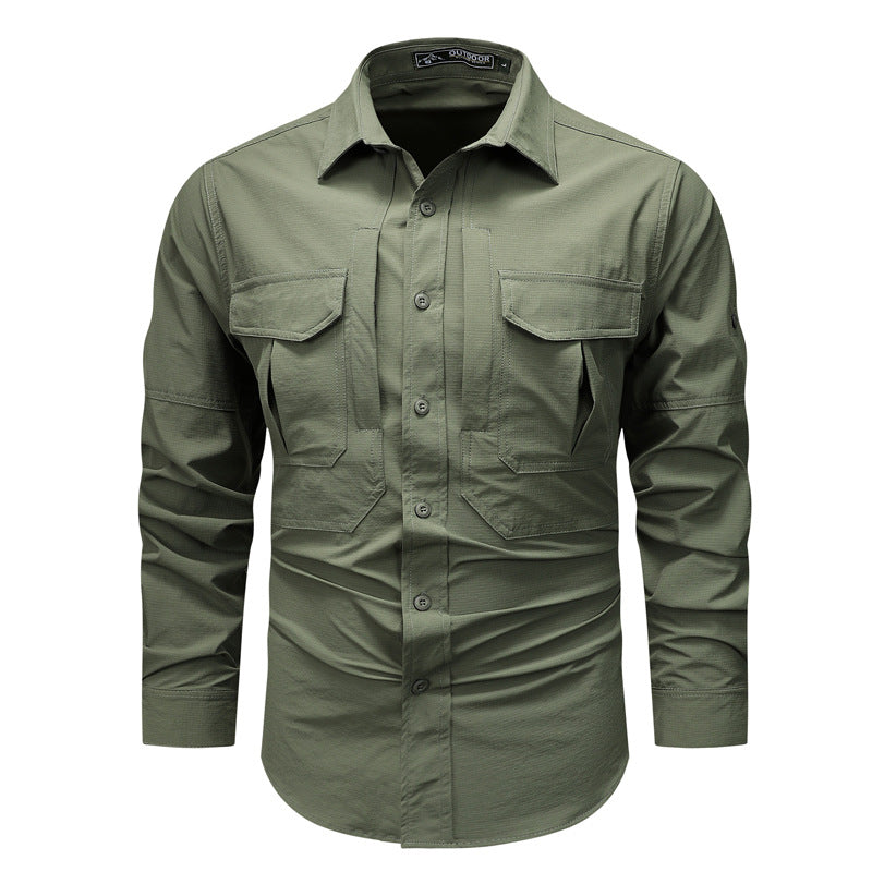 Herren nan strukturiertes Overshirt aus atmungsaktivem Ripstop mit zwei Klappbrusttaschen Drune