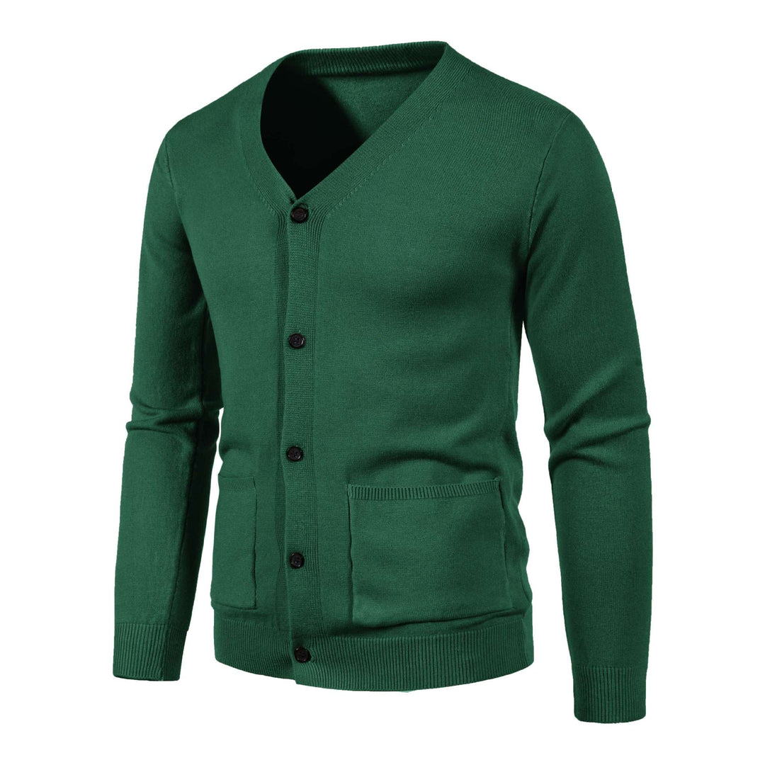 Herren nan leichte Feinstrick-Strickjacke mit V-Ausschnitt, durchgehender Knopfleiste und aufgesetzten Taschen Drune