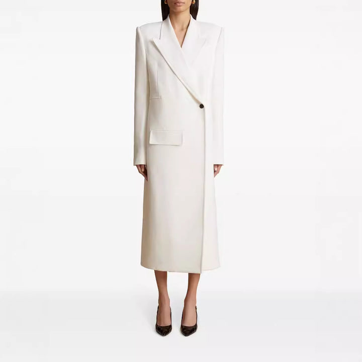 Damen Langes einreihiges Blazerkleid mit schlanker Silhouette und Pattentaschen Drune