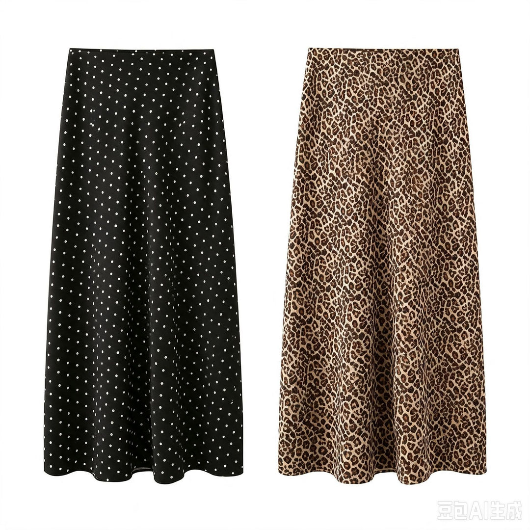 Damen Midirock aus fließender Satinqualität in A‑Linie mit Leo‑Print Drune