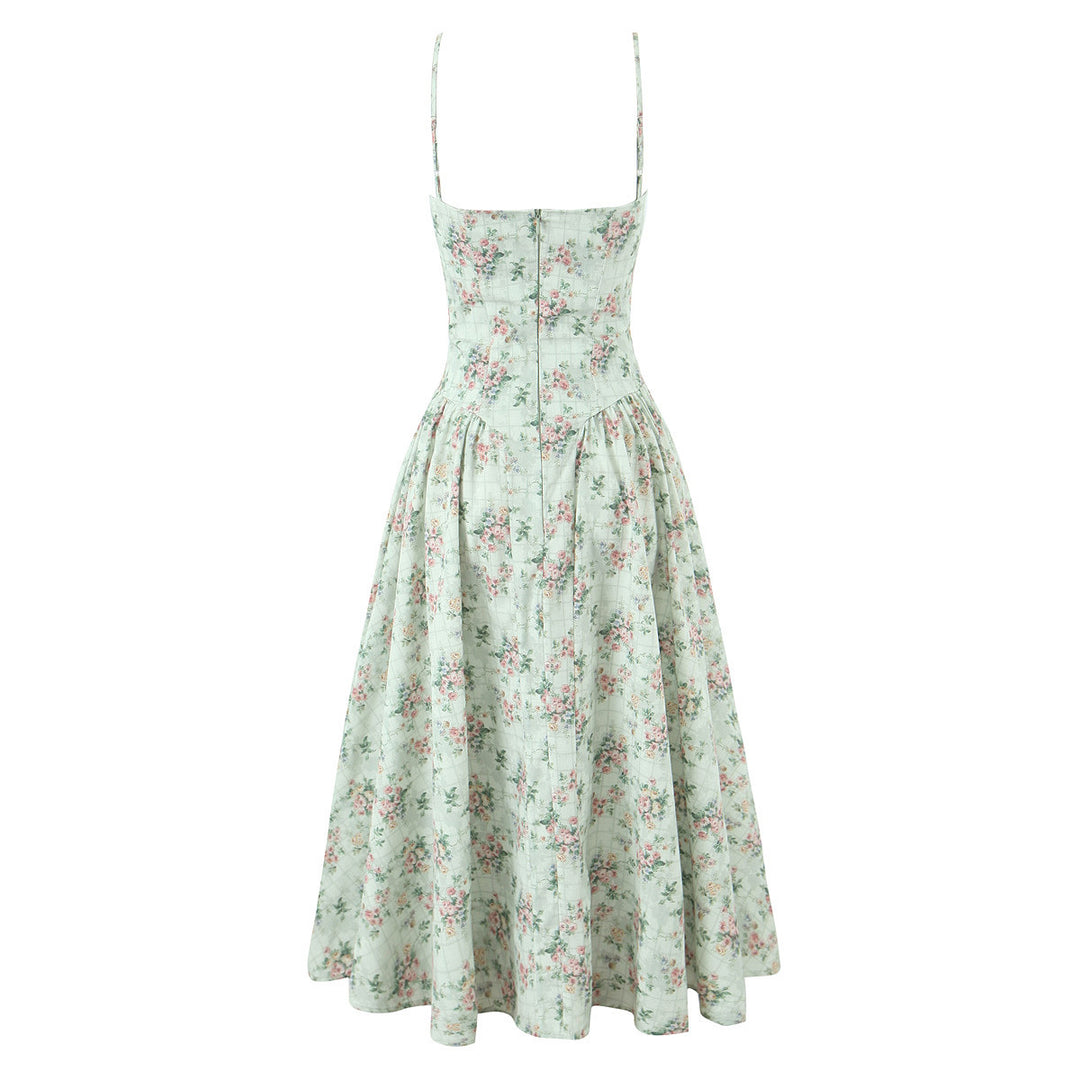 Damen Midikleid mit verstellbaren Spaghetti-Trägern und floralem Muster Drune