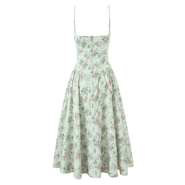 Damen Midikleid mit verstellbaren Spaghetti-Trägern und floralem Muster Drune