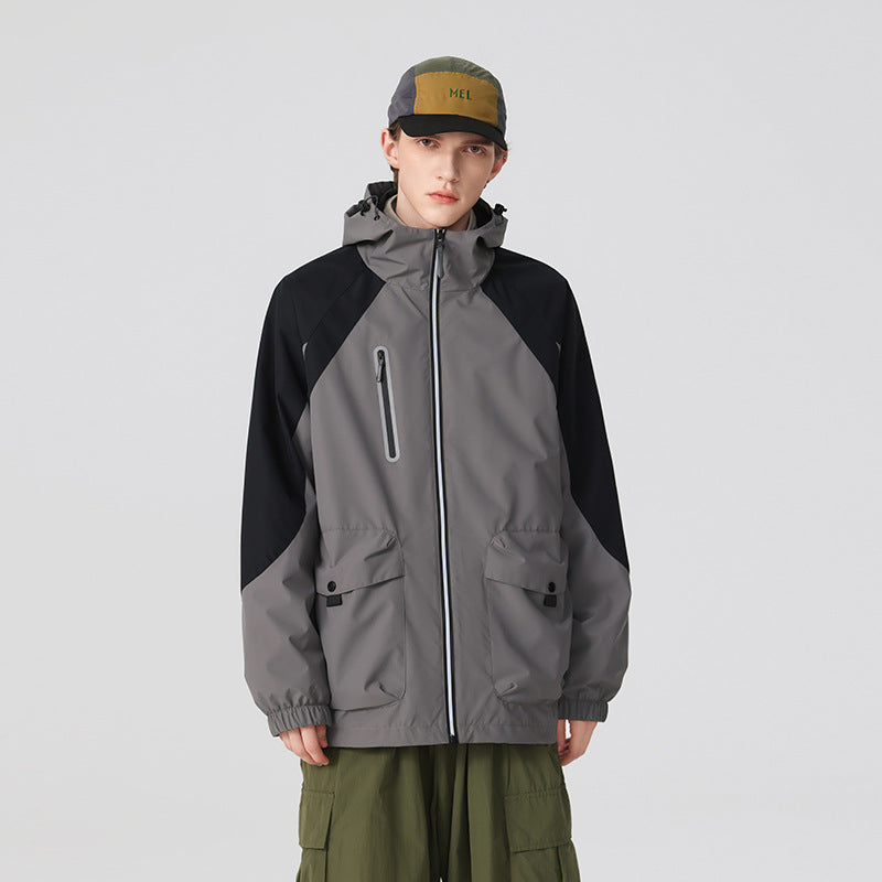 Herren zweilagige technische Regenjacke mit verstellbarer Kapuze und verschweißten Nähten Drune
