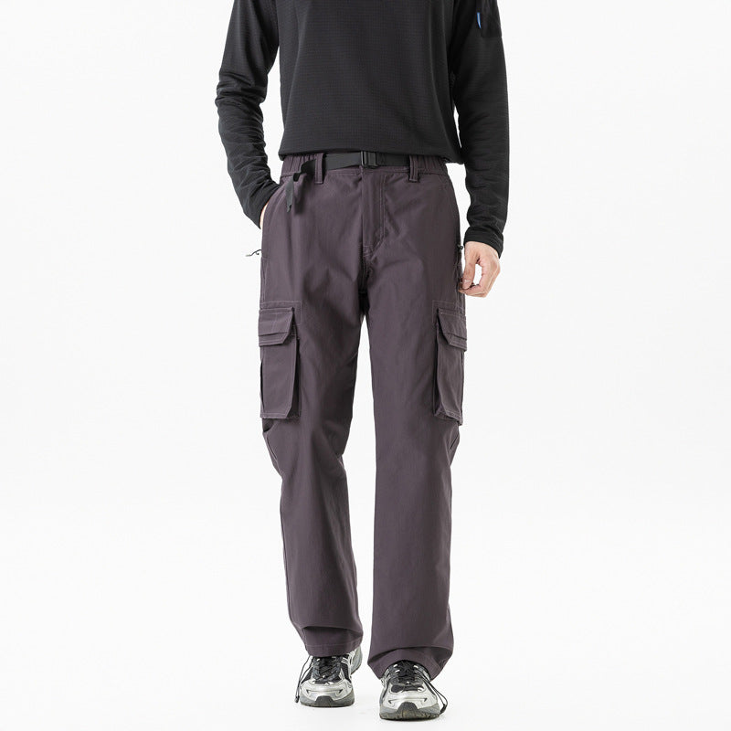 Herren Utility-Cargohose im technischen Trekking-Stil mit integriertem Gürtel und Mehrfach‑Taschen Drune
