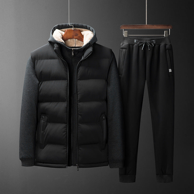 Herren Wattierte Kapuzenweste mit Fleecefutter und schmal geschnittene Jogginghose Set Drune