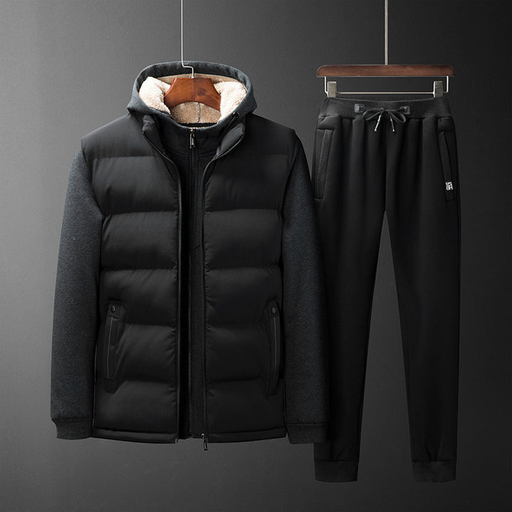 Herren Wattierte Kapuzenweste mit Fleecefutter und schmal geschnittene Jogginghose Set Drune