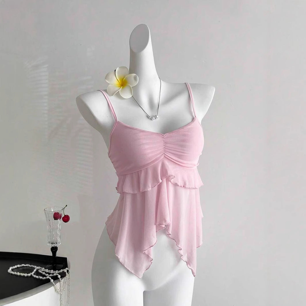 Damen Rüschenshirt mit zartem V-Ausschnitt Drune