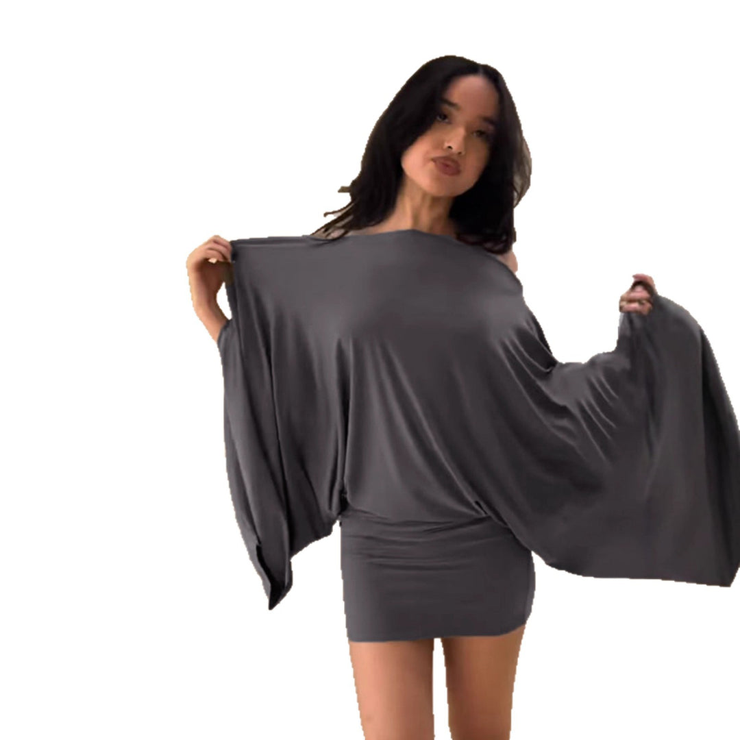 Damen nan schulterfreies Drapiertes Blouson-Top mit weitem Fledermausärmel und tailliertem Bündchen Drune
