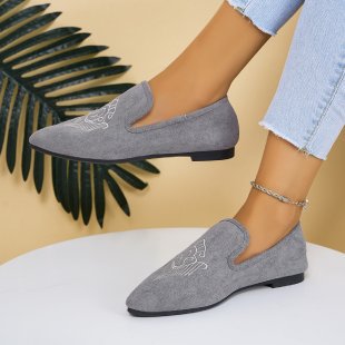 Damen Bestickte Velours-Loafer mit spitzer Zehenpartie und rutschfester Gummisohle Drune