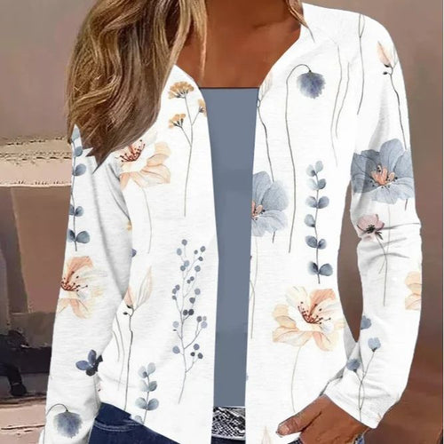 Damen Leichter Offener Strickcardigan mit floralem Aquarellprint und lässigem Fall Drune