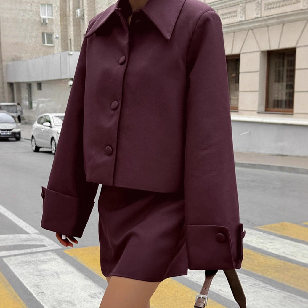 Damen Modische Kurzjacke mit schmalem Schnitt und eleganten Knopfdetails Drune