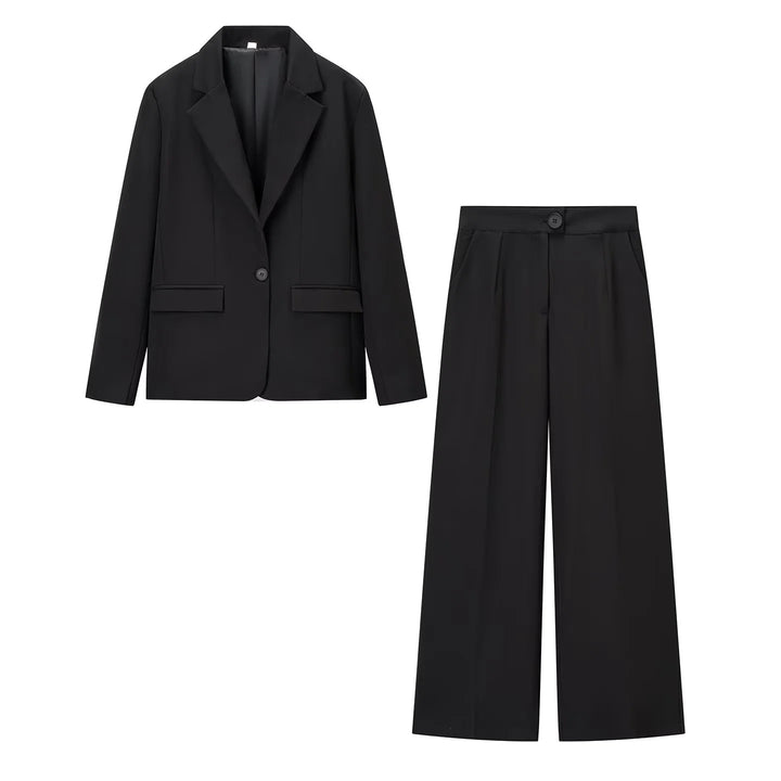 Damen nan elegantes zweiteiliges Tailored-Blazer- und Palazzo‑Hosen-Set mit weiten Bein und Pattentaschen Drune