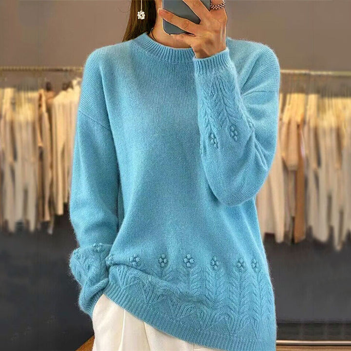 Damen nan kuscheliger Oversize Kaschmir-Mix Pullover mit Zopfmuster und Perlenapplikation Drune
