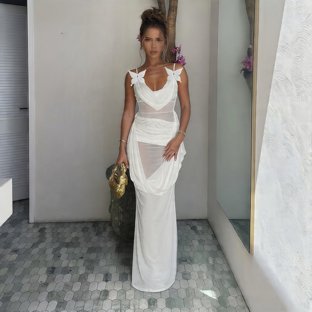 Damen Elegantes und luftiges Maxikleid mit raffinierten Trägern Drune