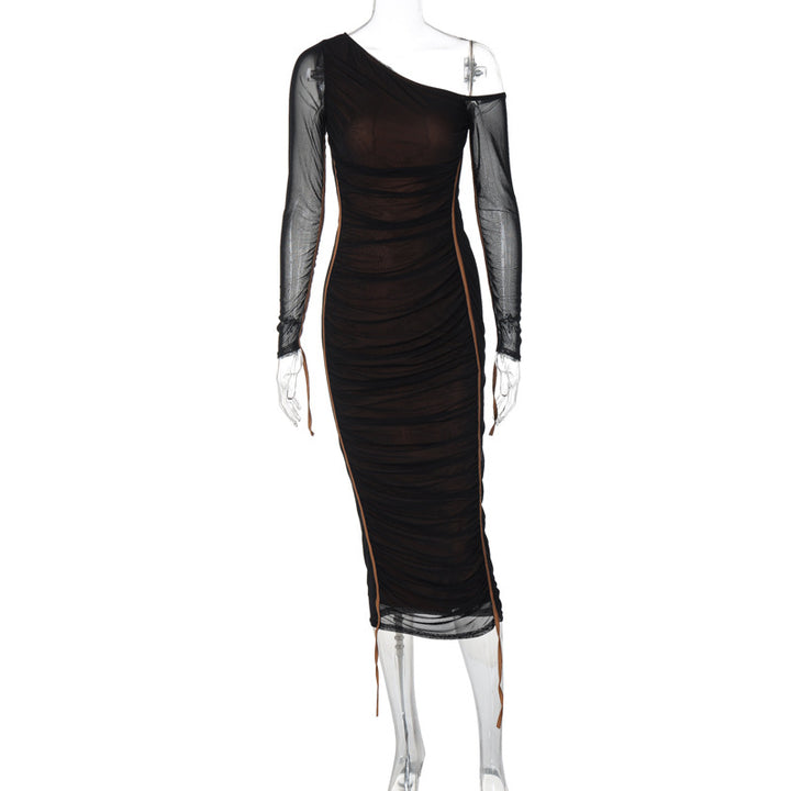 Damen figurbetontes Kleid mit asymmetrischem Ausschnitt und raffinierten Raffungselementen Drune