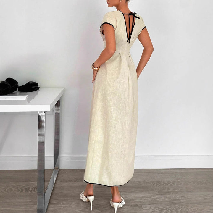 Damen Fließendes Maxikleid mit V-Ausschnitt und schwingendem Rock Drune