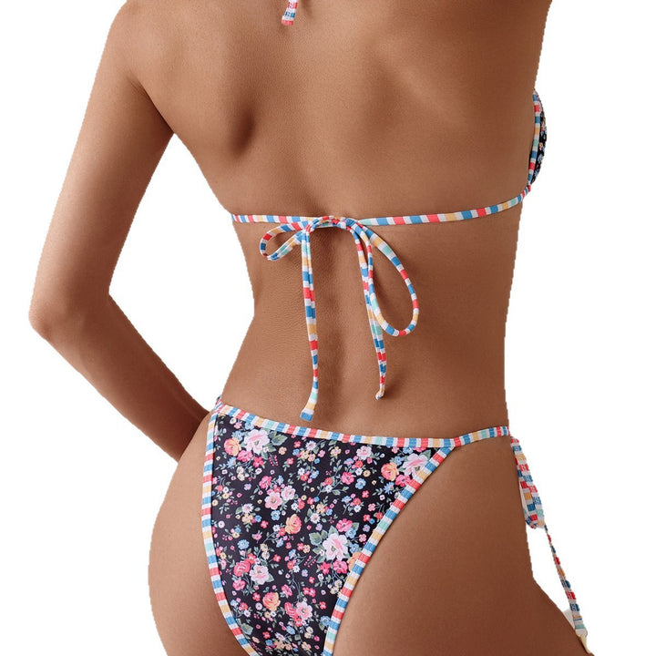 Damen Triangel-Bikini mit verspieltem Blumenmuster und gewagten Bindebändern Drune