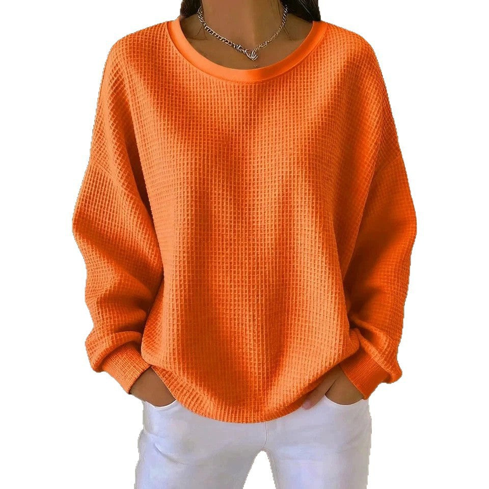 Damen Oversize Waffelstrick-Sweatshirt mit Rundhalsausschnitt Drune