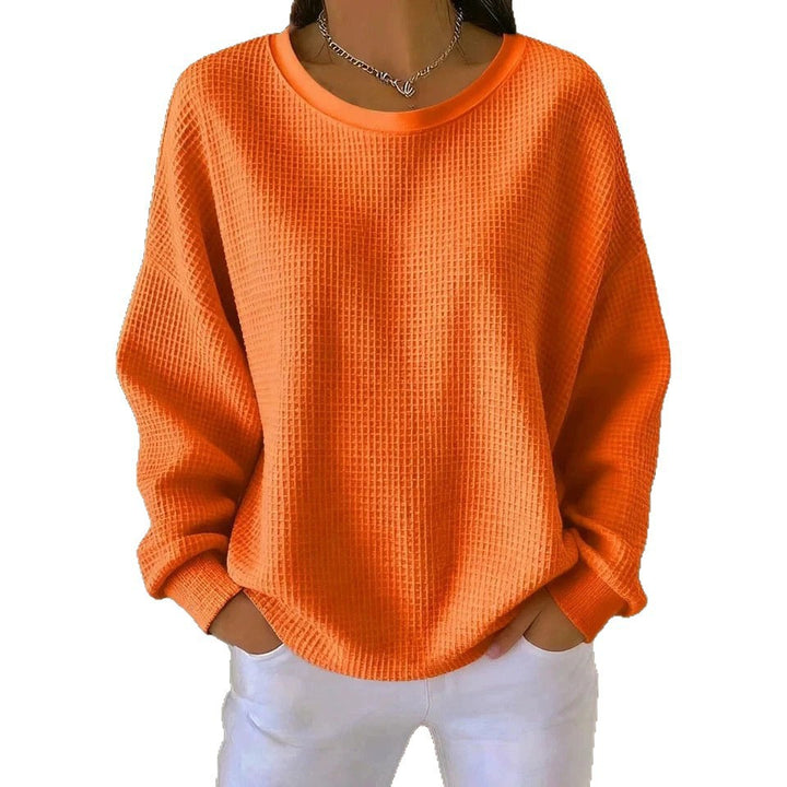 Damen Oversize Waffelstrick-Sweatshirt mit Rundhalsausschnitt Drune