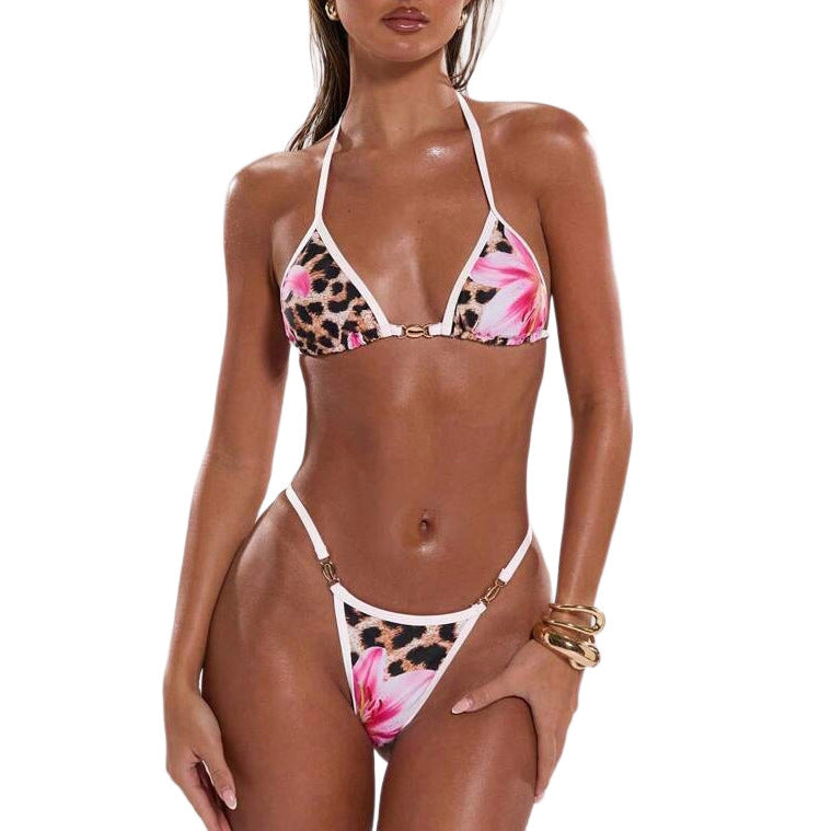Damen Triangel-Bikini mit fröhlichem Blumendruck und tierischem Muster Drune