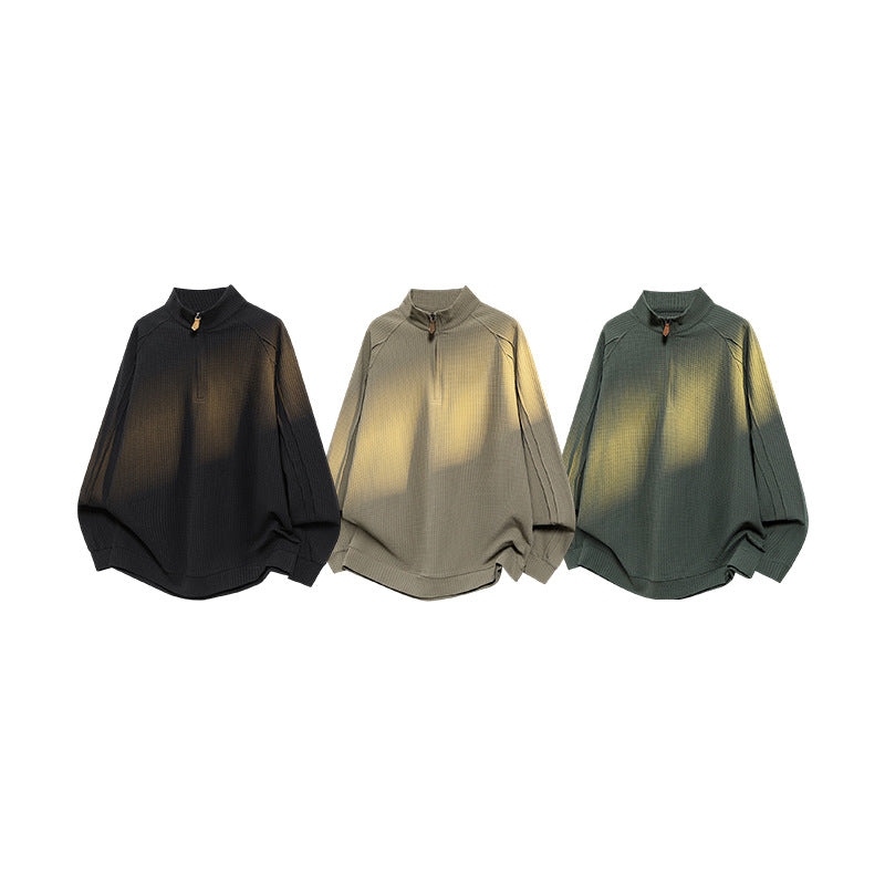 Unisex Waffelstruktur-Halbzip-Pullover mit Stehkragen und Oversized-Schnitt Drune