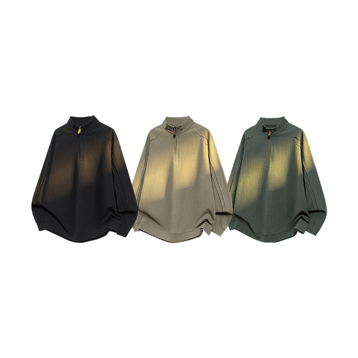 Unisex Waffelstruktur-Halbzip-Pullover mit Stehkragen und Oversized-Schnitt Drune