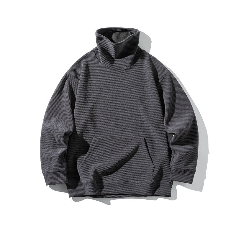 Unisex Oversize Waffelstruktur-Halbrollkragen-Sweatshirt mit Kängurutasche Drune