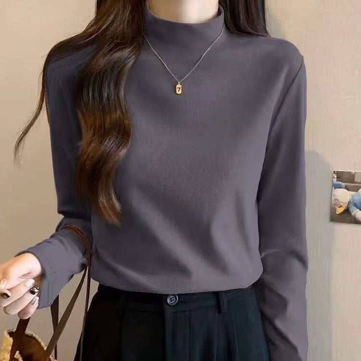Damen Langarmshirt mit hochgeschlossenem Kragen und feiner Struktur Drune