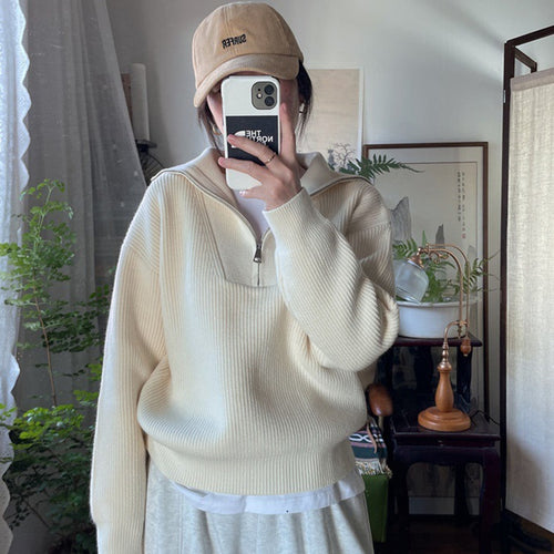 Damen Pullover mit hohem Kragen und Reißverschluss Drune