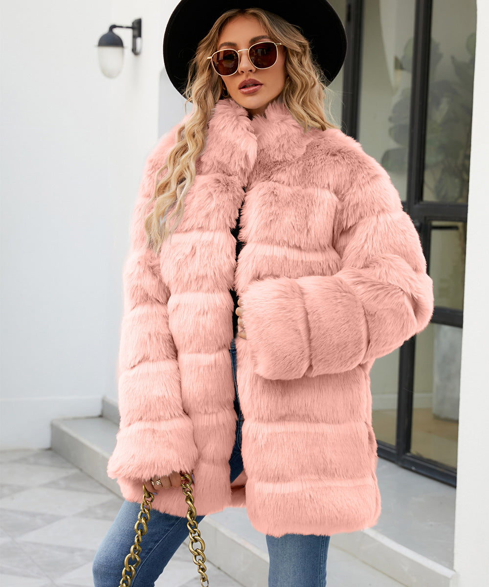 Damen Luxuriöse Kunstpelzjacke mit lockeren Ärmeln und voluminösem Schnitt Drune