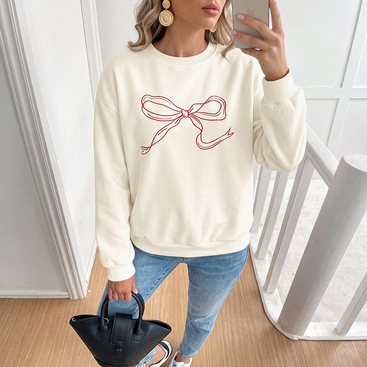 Damen Oversize-Sweatshirt mit gesticktem Schleifen-Motiv und Rundhalsausschnitt Drune