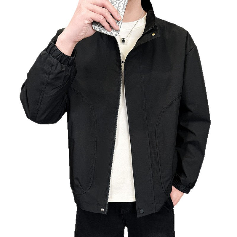 Herren Leichte City-Outdoorjacke mit verdecktem Reißverschluss, Stehkragen und elastischen Bündchen Drune