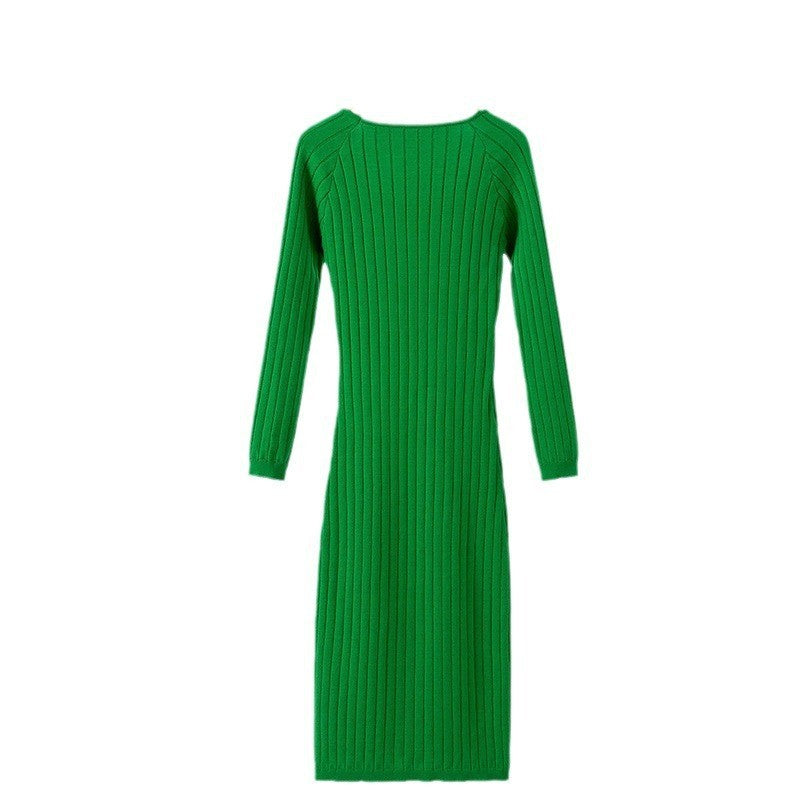 Damen Langarmstrickkleid mit modischem Rippenmuster Drune