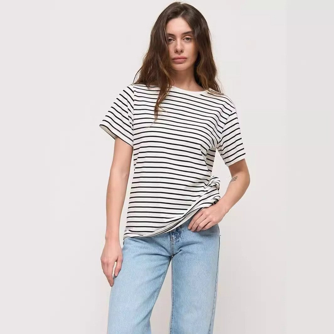 Damen lässiges gestreiftes T-Shirt aus Biobaumwolle Drune