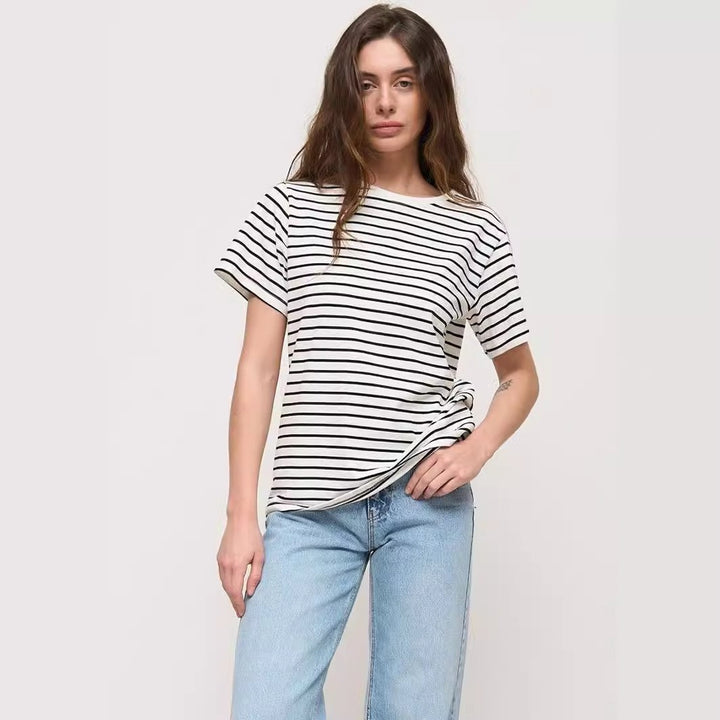 Damen lässiges gestreiftes T-Shirt aus Biobaumwolle Drune