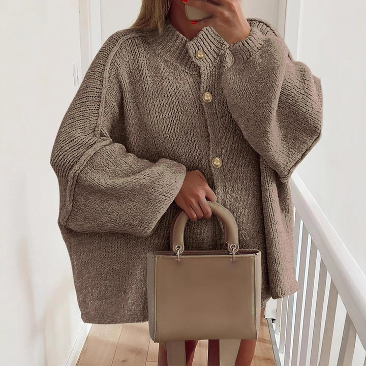 Damen Boucle Cardigan mit oversized Ärmeln und goldenen Knöpfen Drune
