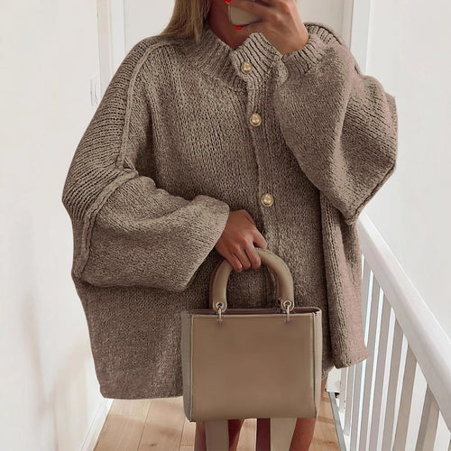 Damen Boucle Cardigan mit oversized Ärmeln und goldenen Knöpfen Drune