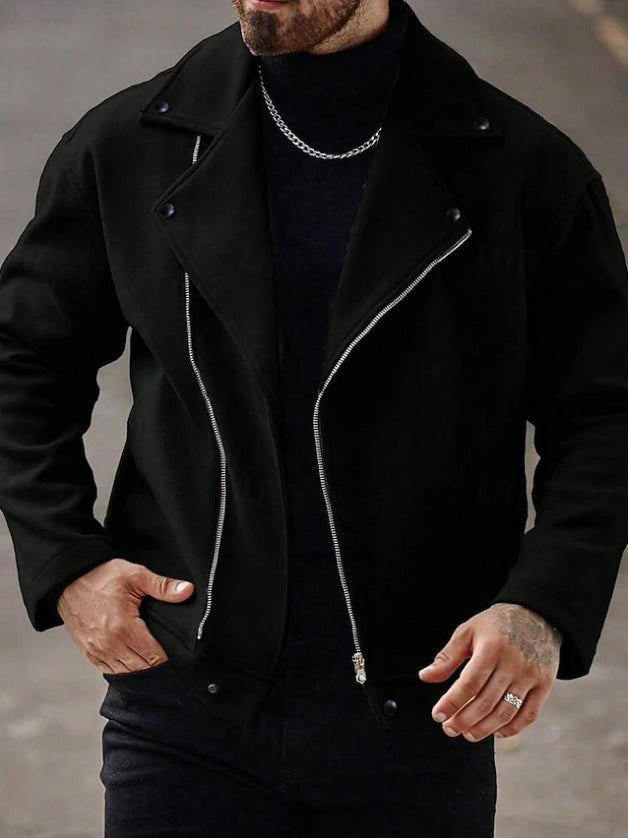 Herren Oversized Bikerjacke aus Wollmix mit asymmetrischem Reißverschluss und Druckknopf-Details Drune