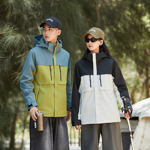 Herren technische Outdoorjacke mit Kapuze, wasserabweisender Membran und multifunktionalen Reißverschlusstaschen Drune
