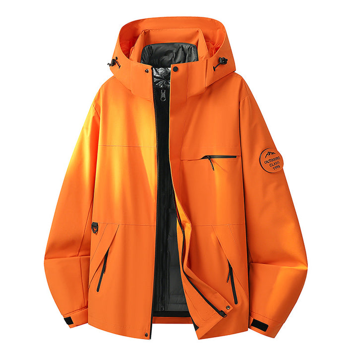Herren Wasserdichte Outdoor-Softshelljacke mit Kapuze, hohem Stehkragen & Reißverschlusstaschen Drune