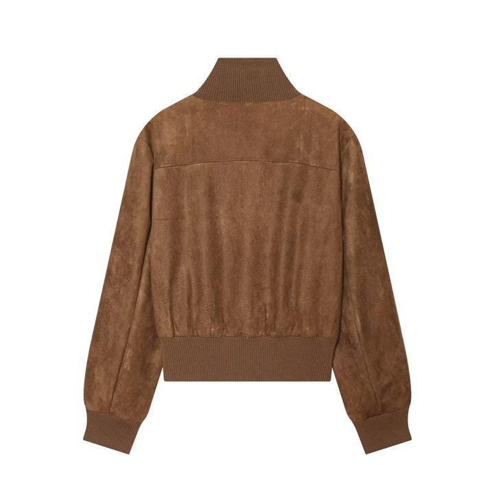 Damen Kurzblouson aus Veloursleder mit hohem Rippkragen und aufgesetzten Pattentaschen Drune